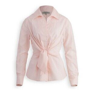 NWOT The J Peterman Company 1950s Pink and White Stripe Tie-Front Blouse 8